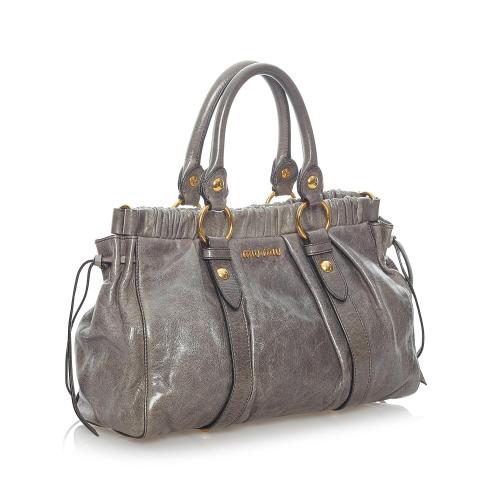 Miu Miu - Vitello Shine Top Handle Bag with Strap Grey