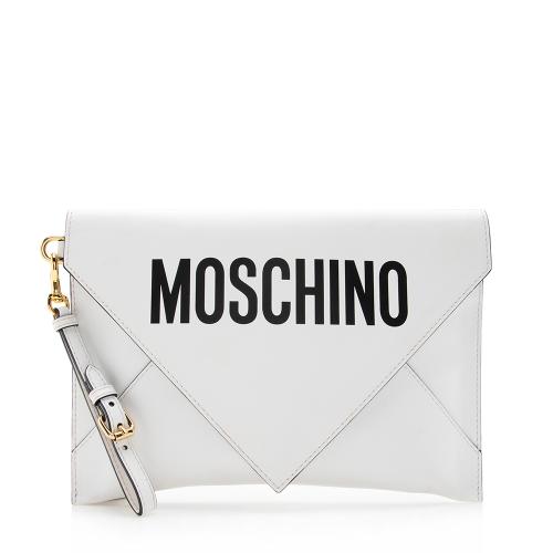 Moschino Leather Signature Envelope Clutch Moschino Handbags