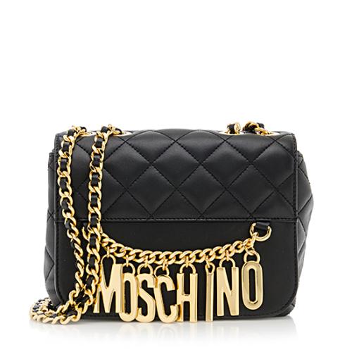 Moschino Quilted Leather Logo Chain Crossbody Bag