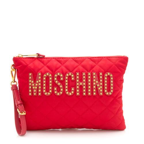 Moschino Quilted Nylon Studded Clutch