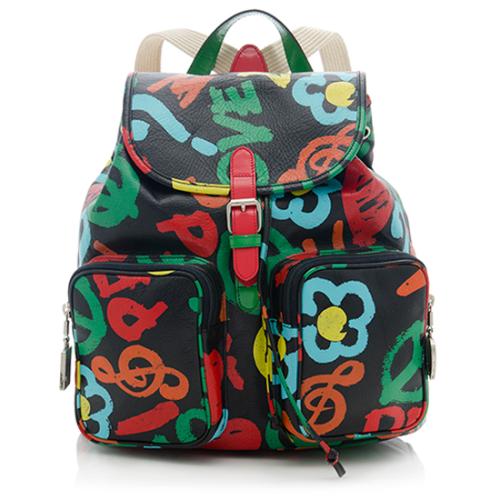 Moschino Vintage Leather Graffiti Print Backpack