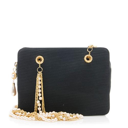 Moschino Vintage Fabric Pearl Chain Large Shoulder Bag