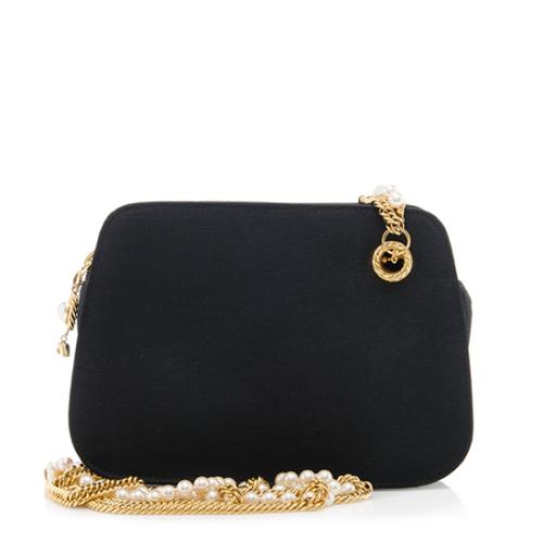 Moschino Vintage Fabric Pearl Chain Small Shoulder Bag
