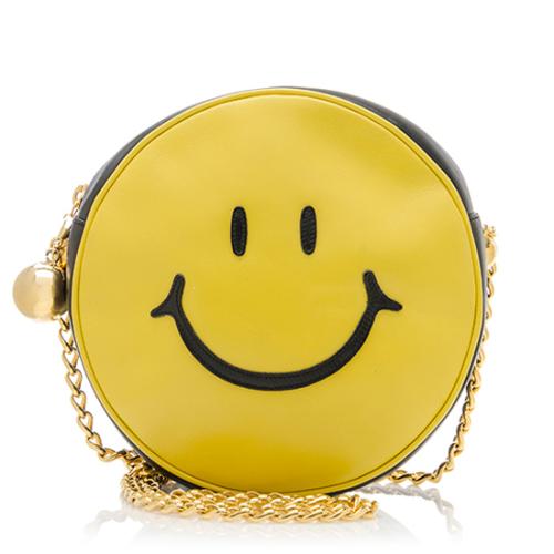 Moschino Vintage Leather Smiley Face Large Shoulder Bag