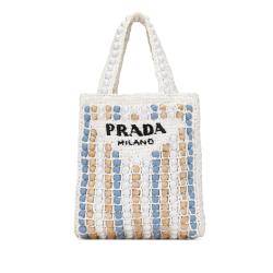 Prada Beaded Raffia Logo Tote