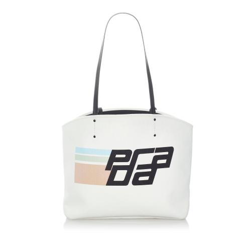 Prada Canapa Racing Logo Shopping Canvas Tote Bag
