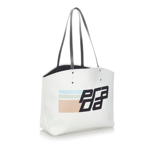 Prada Canapa Racing Logo Shopping Canvas Tote Bag