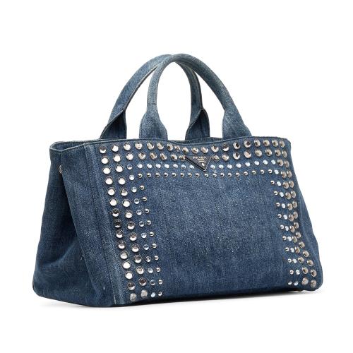 Blue Prada Canapa Studded Handbag