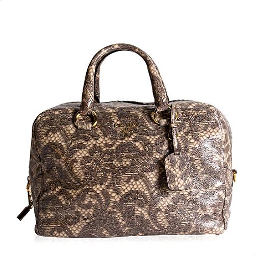 Prada Cervo Lux Lace Bowler Satchel Handbag