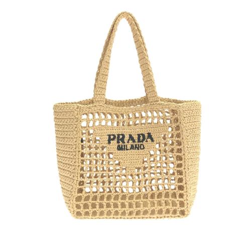 Prada Crochet Raffia Logo Tote