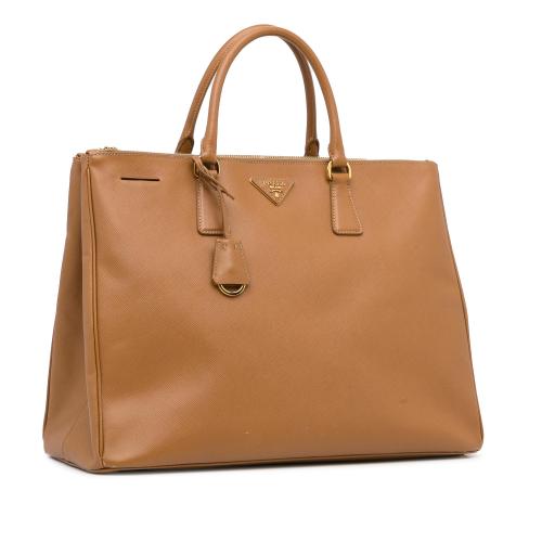 Prada Large Brown Saffiano Leather Double Galleria Tote Bag