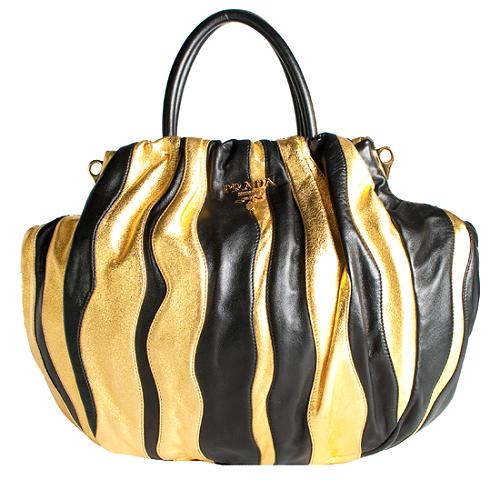 Prada Medium Metallic Nappa Stripe Satchel Handbag