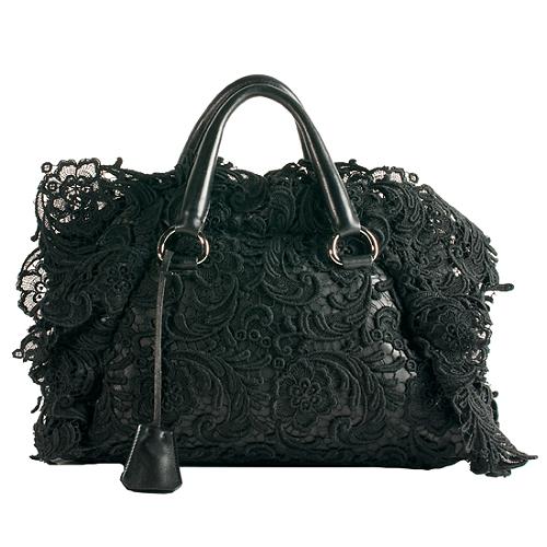 Prada Pizzo S Floral Lace Satchel Handbag