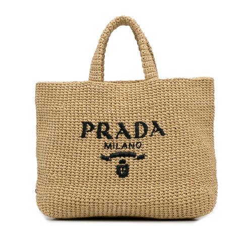 Prada Raffia Logo Tote Bag