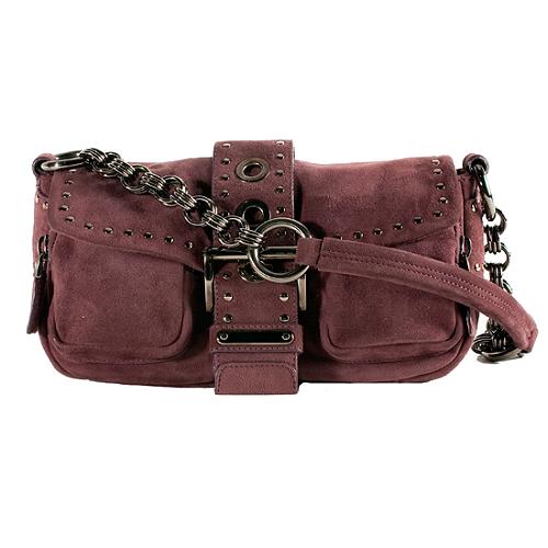 Prada Scamosciato Studded Shoulder Handbag 