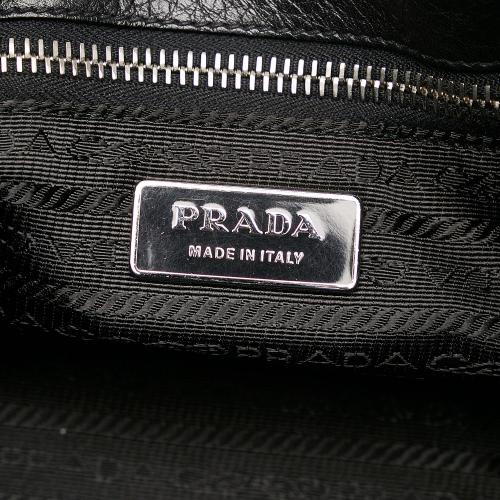 Prada Sound Lock Leather Handbag