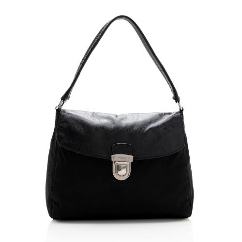 Prada Tessuto Leather Pushlock Shoulder Bag