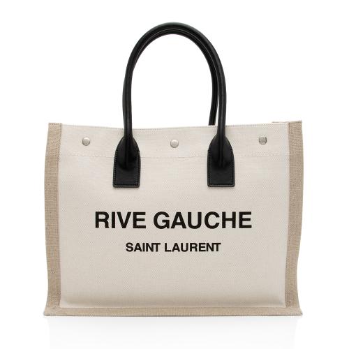 Saint Laurent Canvas Calfskin Rive Gauche Small Tote