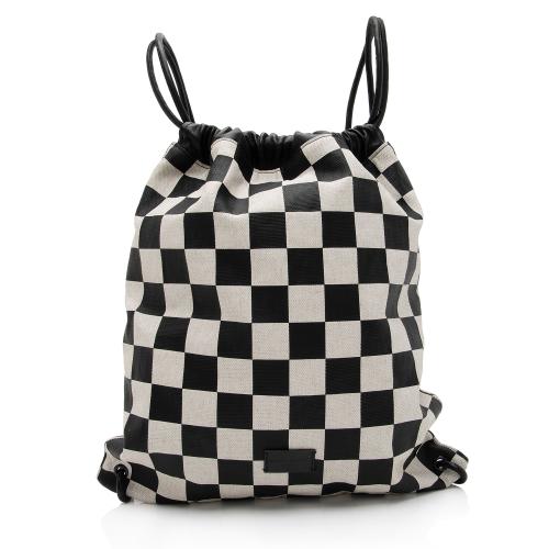 Saint Laurent Coated Canvas Checkered Teddy Drawstring Backpack