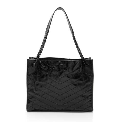 Saint Laurent Crinkled Calfskin Monogram Niki Medium Shopping Tote