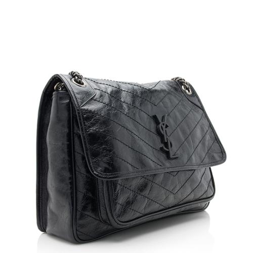 Saint Laurent Crinkled Calfskin Matte Black Monogram Niki Large Shoulder Bag