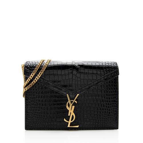 Saint Laurent Croc Embossed Leather Monogram Cassandra Medium Chain Bag