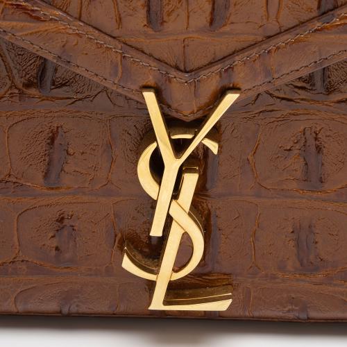 Saint Laurent Croc Embossed Leather Monogram Cassandra Mini Top Handle