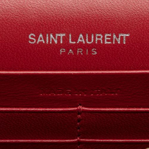 Saint Laurent Croc Embossed Leather Monogram Kate Tassel Chain Wallet