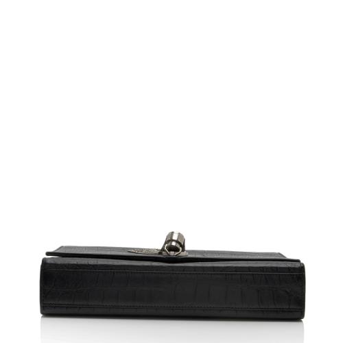 Saint Laurent Croc Embossed Leather Monogram Kate Tassel Medium Shoulder Bag