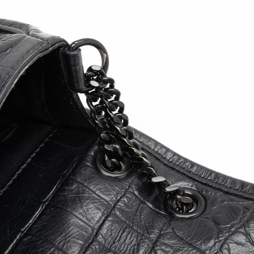 Saint Laurent Croc Embossed Leather Monogram Niki Baby Shoulder Bag