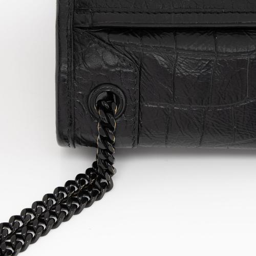 Saint Laurent Croc Embossed Leather Monogram Niki Baby Shoulder Bag