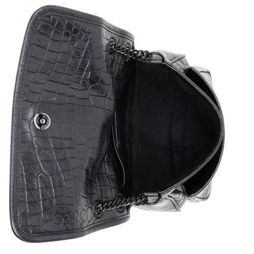 Saint Laurent Croc Embossed Leather Monogram Niki Baby Shoulder Bag