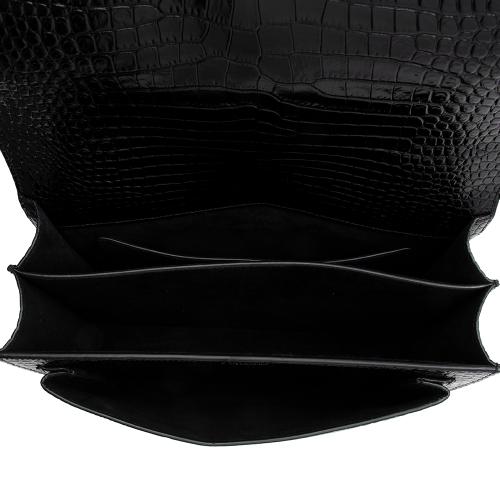 Saint Laurent Croc Embossed Leather Sunset Large Shoulder Bag