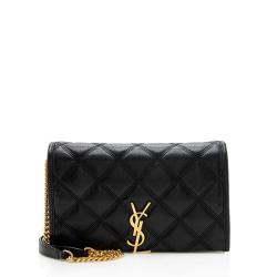 Saint Laurent Diamond Quilted Leather Becky Chain Wallet