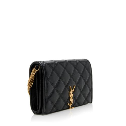 Saint Laurent Diamond Quilted Leather Monogram Becky Chain Wallet