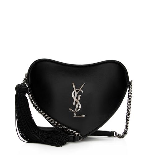 Saint Laurent Leather Love Heart Tassel Monogram Crossbody Bag