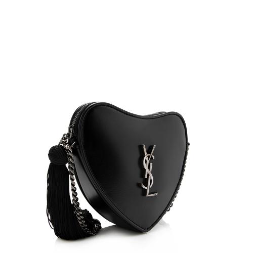 Saint Laurent Leather Monogram Love Heart Tassel Crossbody Bag