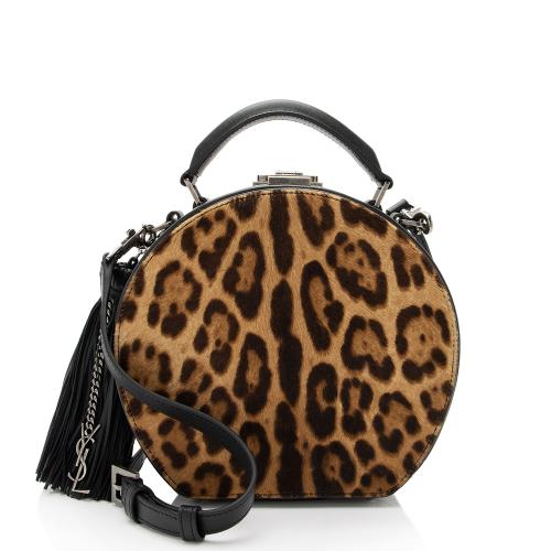 Saint Laurent Leather Ponyhair Leopard Print Mica Hatbox Small Crossbody Bag