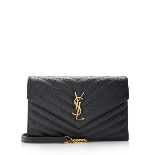 Monogram Chain Wallet in Black Grain de Poudre Textured Matelasse