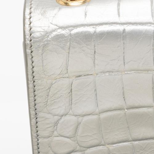 Saint Laurent Metallic Croc Embossed Leather Monogram Kate Medium Shoulder Bag