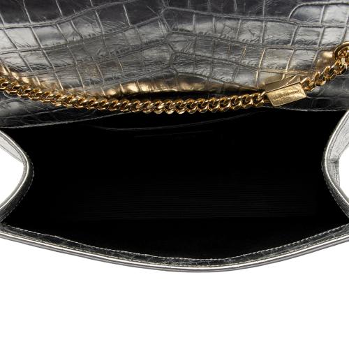 Saint Laurent Metallic Croc Embossed Leather Monogram Kate Medium Shoulder Bag