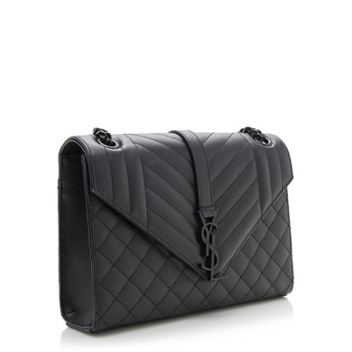 Saint Laurent Mixed Matelasse Leather Matte Black Classic Monogram Medium Shoulder Bag