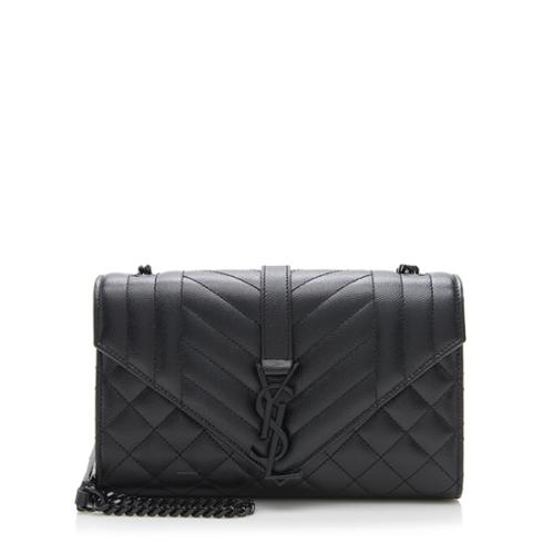 Saint Laurent Mixed Matelasse Leather Matte Black Classic Monogram Small Shoulder Bag
