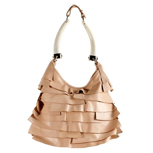 Yves Saint Laurent Off White Ruffle Leather St Tropez Horn Hobo at