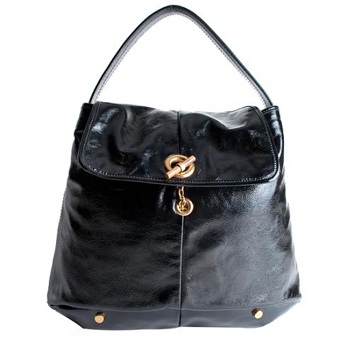 Yves Saint Laurnet Crinkle Patent Capri Flap Hobo Handbag