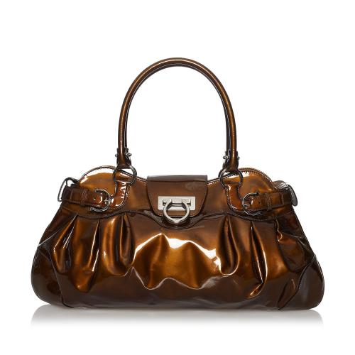 Salvatore Ferragamo Gancini Marisa Patent Leather Handbag