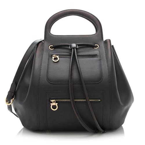 Salvatore Ferragamo Leather Drawstring Medium Shoulder Bag
