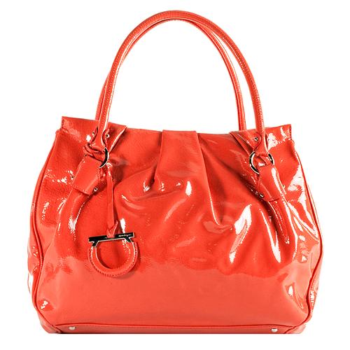Salvatore Ferragamo Patent Leather Pleated Shoulder Handbag