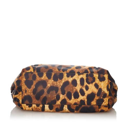 Salvatore Ferragamo Vara Leopard Print Nylon Handbag