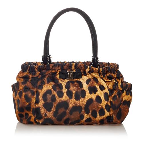 Salvatore Ferragamo Vara Leopard Print Nylon Handbag